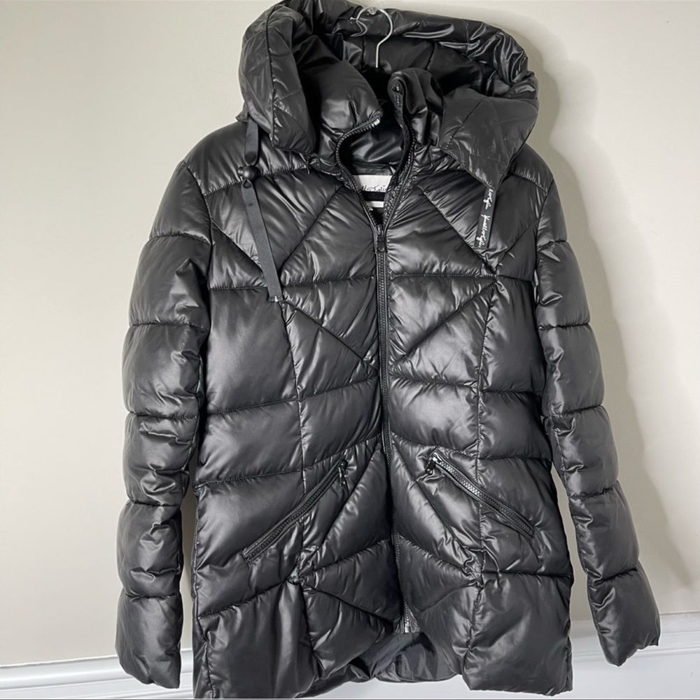 Kendall Kylie black quilted hooded puffer jacket size large